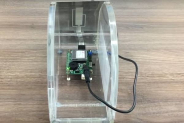 Wujung Hightech’s metal-touch solution TOS (Touch on Steel). Module structure is very simple since piezo film is just attached on the back of a metal plate.